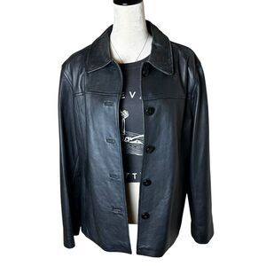 Vintage JL Colebrook Leather Jacket XL | Black Y2K Grunge Minimalist Classic